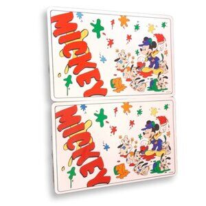 Vintage 90s Disney Mickey Mouse Placemats Paint Splatter Puppies Retro Kitsch